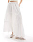 Monki maxi tiered poplin cotton skirt with half elastic waist in white