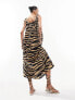 Фото #4 товара ASOS DESIGN tie strap detail trapeze maxi slip dress in animal print