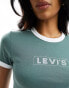 Levi's mini ringer t-shirt with chest text logo in green grün, XS - фото #3