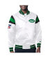 Фото #1 товара Men's White, Green Distressed New York Jets Vintage-Like Satin Full-Snap Varsity Jacket
