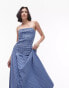 Фото #2 товара Topshop shirring check bandeau maxi dress in blue