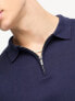 Фото #4 товара Threadbare cotton 1/4 zip long sleeve knitted polo in navy