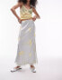 Фото #1 товара Topshop satin lace trim midi skirt in grey and yellow rose