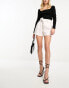 Фото #4 товара Miss Selfridge entry faux leather belted short in ivory