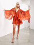 Фото #5 товара ASOS EDITION applique floral cape sleeve full skirt mini dress in rust