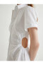 Фото #5 товара Mini Gömlek Elbise Pencere Detaylı Düğmeli Kısa Kollu Pamuklu