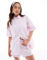 ASOS DESIGN short sleeve oversized co-ord shirt in pink & blue stripe