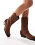 Pull&bear suede mid calf boots in brown