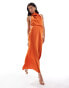 Фото #1 товара ASOS DESIGN satin cowl neck midaxi dress with tie waist in burnt orange