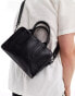 ASOS DESIGN faux leather cross body tote bag with top handle and detachable strap in black