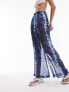 Topshop Petite batik print chiffon beach trouser in blue