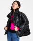 ფოტო #1 პროდუქტის Women's Faux-Leather High-Low Hem Puffer Jacket