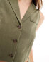 Фото #2 товара Miss Selfridge linen blend button through waistcoat in khaki