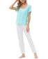 ფოტო #3 პროდუქტის Women's Short Sleeve Pocket T-Shirt with Printed Jogger Pants 2 Piece Pajama Set