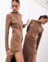 ASOS EDITION long sleeve high neck maxi dress in brown