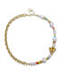 Фото #1 товара 14k Yellow Gold Plated Multi Color Beads Necklace with Freshwater Pearls and a Butterfly Charm for Kids