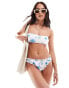 ASOS DESIGN Island scrunch bikini bandeau in white & blue