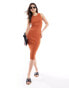 Sixth June knitted rib maxi dress with cut out in rust