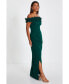 ფოტო #3 პროდუქტის Women's Scuba Crepe Ruffle Bardot Ruched Maxi Dress