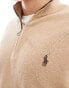 Polo Ralph Lauren icon logo half zip cotton knit jumper in camel marl