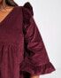 Фото #6 товара ASOS DESIGN Curve cord mini smock dress with ruffle shoulder in dark berry