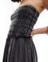 ASOS DESIGN bandeau shirred bodice with full skirt maxi dress in washed charcoal