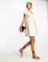 Фото #4 товара ASOS DESIGN cotton v neck mini smock dress in cream