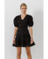 Women's Plunging Lace Trim Dress with Puff Sleeve
