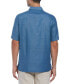 Men's Chambray Short Sleeve Tropical Leaf Print Linen Blend Button-Front Shirt