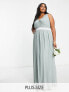 Фото #1 товара TFNC Plus Bridesmaid bow back maxi dress in sage green