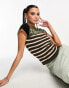 Basic Pleasure Mode astro knitted striped tshirt in brown