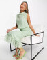 Фото #4 товара ASOS DESIGN high neck ruched midi dress in green textured pattern