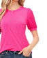 Women's Short Puff Sleeve Mixed Media Knit Top