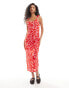 Фото #1 товара Mango floral print cami midi dress in red and pink