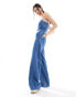 Фото #1 товара ONLY bandeau wide leg denim jumpsuit in mid wash