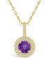 ფოტო #1 პროდუქტის Amethyst (1-1/4 Ct. T.W.) and Diamond (3/8 Ct. T.W.) Halo Pendant Necklace in 14K Yellow Gold