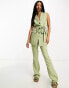 In The Style sleeveless tie waist blazer co-ord in sage