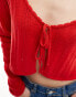 Фото #4 товара ASOS DESIGN tie front pointelle crop cardigan in red