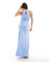 ASOS DESIGN Petite halter racer maxi dress with tie waist and cut out sides in cornflower blue