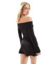 Фото #8 товара ASOS DESIGN bow front bardot mini dress in black