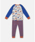 Big Boys Organic Cotton Two Piece Pajama Set Blue And Orange Stripe