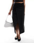 Mango wrap tailored midi skirt in black