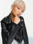 Noisy May faux leather look biker jacket in black