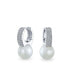 Фото #1 товара Elegant Bridal Modern CZ Pave Encrusted White Simulated Pearl Mini Hoop Drop Huggie Earrings For Women Wedding