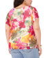 ფოტო #3 პროდუქტის Plus Size Floral Pleat-Sleeve Mesh Top