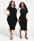 Фото #2 товара Trendy Plus Size Mesh Sleeve Colorblocked Bodycon Dress