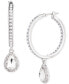 ფოტო #1 პროდუქტის Silver-Tone Pear-Shape Crystal Halo Charm Imitation Pearl Hoop Earrings