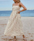 Women's Beige Striped Sleeveless Square Neck Maxi Beach Dress