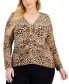 Фото #1 товара Plus Size Animal-Print Ruched Top, Created for Macy's