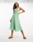 Фото #2 товара ASOS DESIGN textured strappy midi tea dress with hook and eye detail in sage green